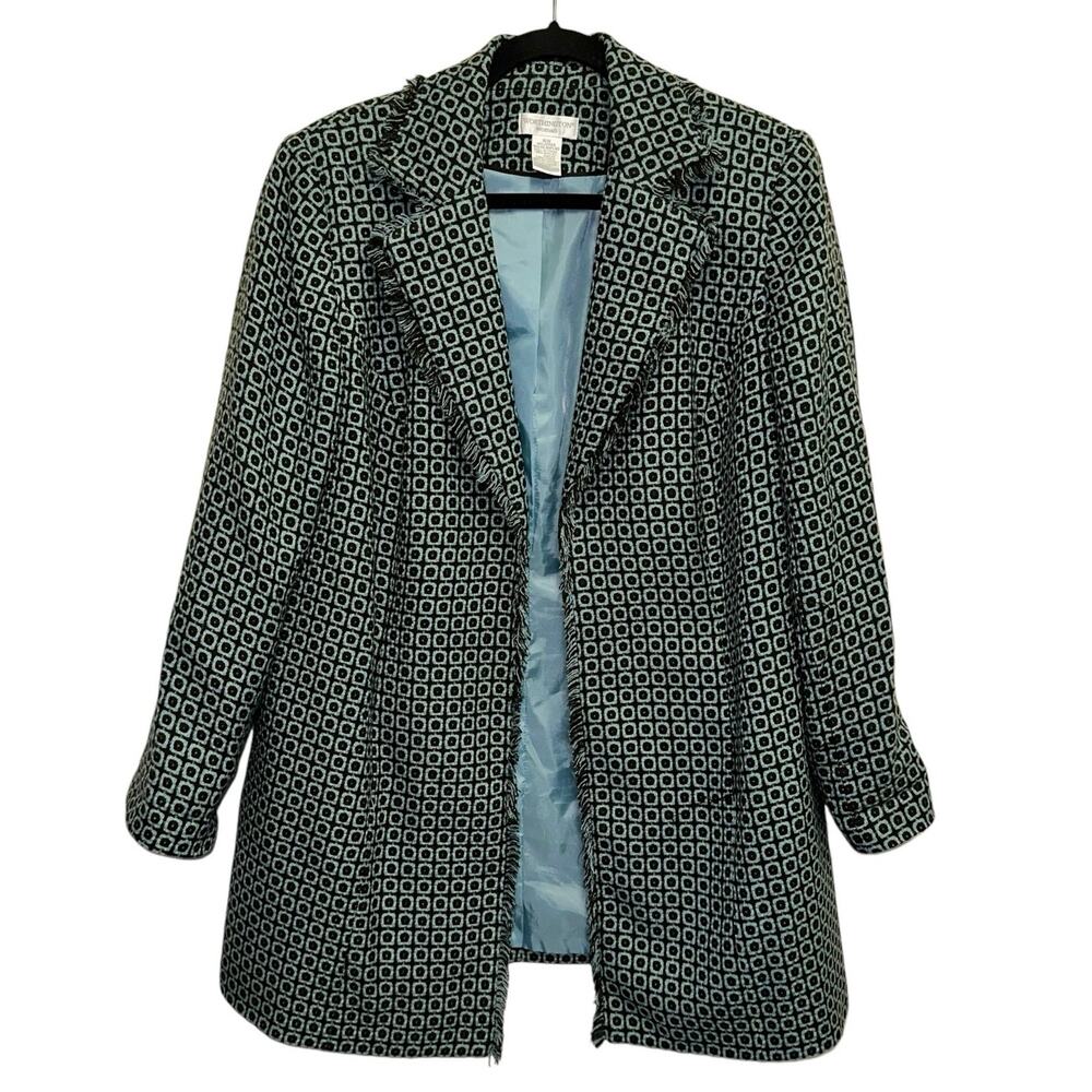 Worthington Woman‎ Blazer 16W Teal Brown Geometric Textured Jacket Career